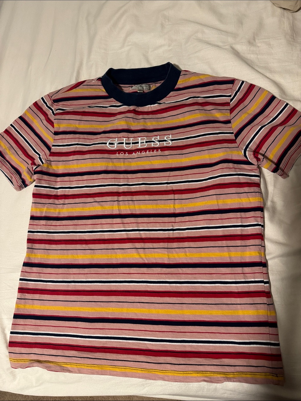 Guess Pink Multi-Color Striped Short Sleeve Tee